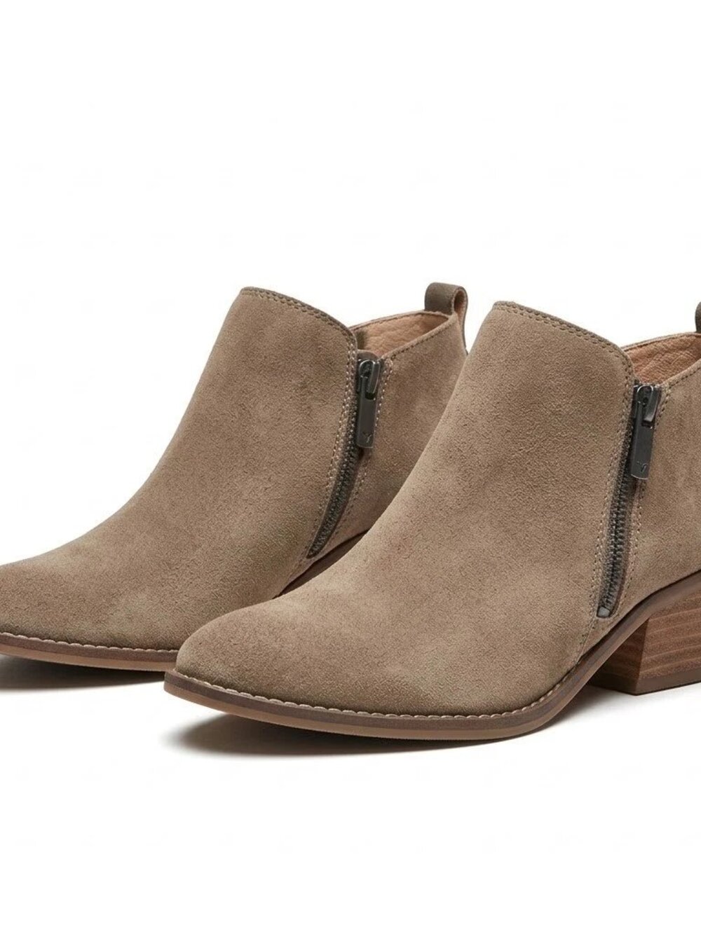 Lucky Brand Boots Women's 7.5 M Casual Side Zip Ankle Bootie Beige Suede - Picture 2 of 8